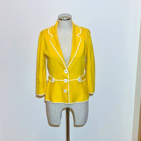 Jones New York Jackets & Blazers - 🔥EUC🔥 Jones New York Knit Jacket in Sunshine Yellow w/White Piping - Sz Small✨